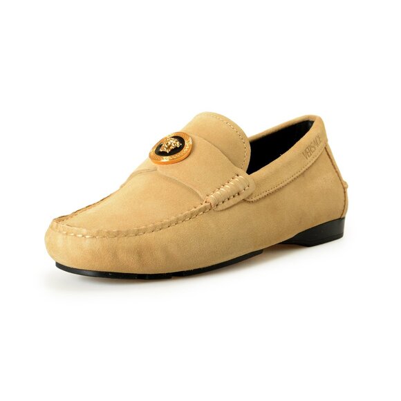Versace Men's 100% Suede Leather Gold Medusa Driver Loafers Shoes US 7 IT 40